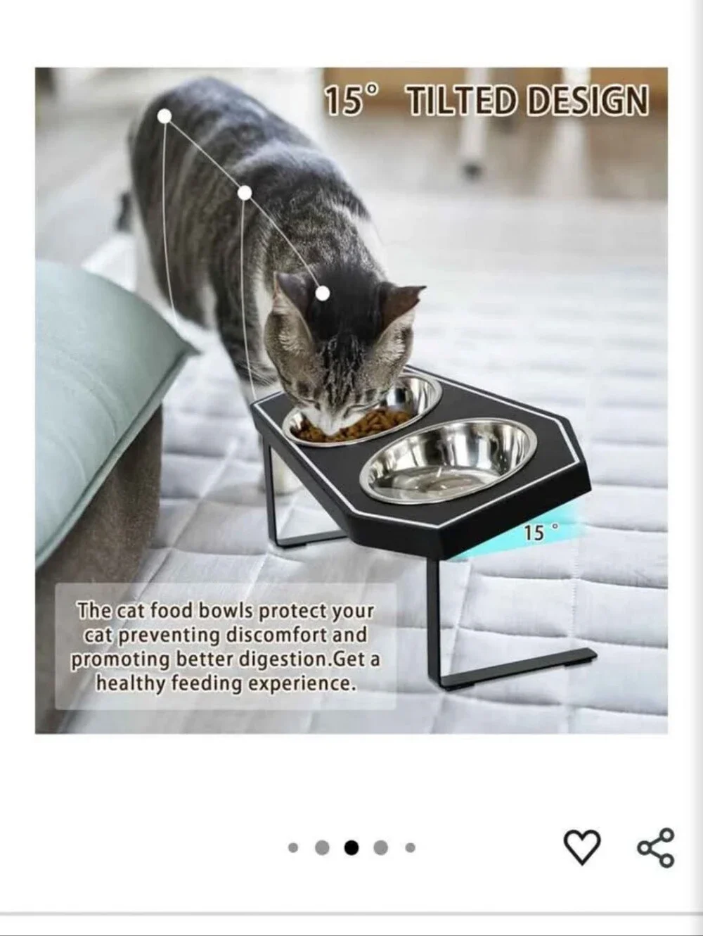 Coffin Shaped Adjustable 15° Tilt Black Elevated Cat Feeder with Stainless Bowls
